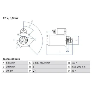 Bosch Anlasser 0,8 kW Fiat Lancia 0986024210