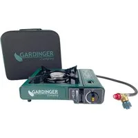 GARDINGER Gaskocher Campingkocher einflammig Universal-Kartuschen Kocher Piezozündung, (Adapter Set, 1-St., mit Hartschalenkoffer), standsicher, tragbar