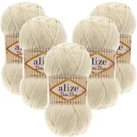 Alize 5 x ALIZE Baby Best 62 Light Cream Häkelwolle, 240 m, Babywolle,Viskose,Anti-Pilling,Babygarn