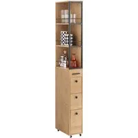 SoBuy Hochschrank NSR13, Küchenwagen, Badschrank, Nischenwagen schmal 20 cm, auf Rollen Apothekerschrank mit 3 Schubladen, 3 Ablagen für kleine Küchen, Bad