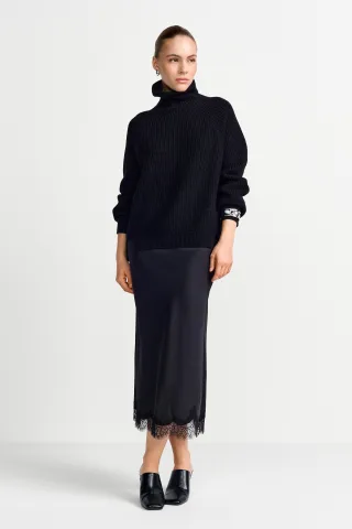 Rich & Royal - Satin midi skirt black - Gr. - M