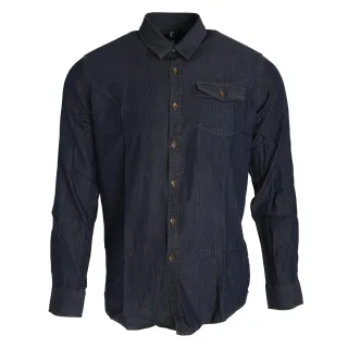 Premier Herren Jeans Naht Langarm Denim Hemd (Indigo Denim)