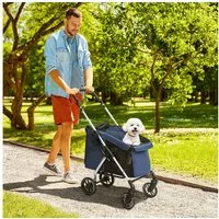 PawHut Hundebuggy leicht aus Aluminium klappbar für Hunde & Katzen mit Kissen, (Hundewagen, 1-tlg), Aufbewahrungskorb, Katzenwagen, Buggy, Blau