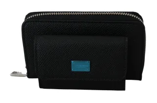 Dolce & Gabbana Schwarze Herren Münzbörse mit Reißverschluss 100% Leder Geldbörse