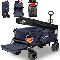 LAWA Living and Lifestyle Bollerwagen faltbar mit Dach klappbarer Handwagen Transportwagen 100kg klein (nur 12,4kg leicht), mit Bremse, Einkaufstrolley mit Heckklappe, sehr kleines Packmaß, Blau