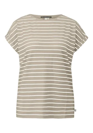 Q/S designed by - Locker geschnittenes T-Shirt beige/weiß - Gr. - S