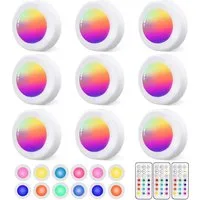 Luckice Unterschrankleuchte 3 Stück Batteriebetrieben LED RGB Spots mit Fernbedienung, RGB mit 13 Farbmodi, 13 Farbwechsel Kabellos Vitrinenbeleuchtung, Dimmbar Unterbauleuchte Küche LED Lampe zum Kleben Schranklicht, Nachtlicht mit Fernbedienung und