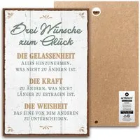 ARTFAVES Holzbild Schild mit Spruch - Drei Wünsche zum Glück - Glücklichsein, Achtsamkei
