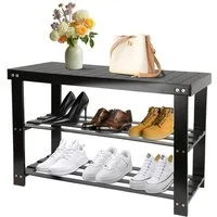 JEOBEST Schuhbank Schuhregal, Bambus Schuhbank mit 3 Ablagen, für 6-8 Paar Schuhe, Platzsparend 70 x 27 x 42cm