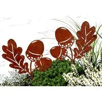 LB H&F Lilienburg Teichfigur 2er SET Eichel Eicheln Deko Rost Herbst Dekoration Gartendeko, (Dekofigur rostig Herbstblatt Herbstblätter Herbststecker rostig Herbst Winter Beetstecker modern Gartenstecker, Geschenk Stecker Metall Tischdeko Metallsteck
