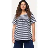Ulla Popken T-Shirt T-Shirt Ringel Palmenstickerei Rundhals Halbarm