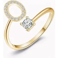 S&T Design Fingerring Buchstaben Ring Damen 14K Gold Vergoldet Silber Verstellbar Wasserfest (Goldring Geschenke für Frauen Freundin Mädchen Schmuck, 1-tlg., Buchstabenring), Damenring langlebigem Edelstahl Verstellbare Größe 50 - 60 Modeschmuck