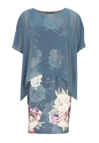 SWING - Cocktailkleid aus Material-Mix faded blue/multi - Gr. - 40