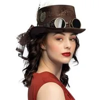 Boland Kostüm Steampunk Hut Specspunk Deluxe braun mit Brille Feder Kostüm-Zylinder, Größe 59 cm, retro-futuristisches Design