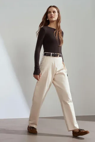 Hohe Taille Weite Gabardine Hose