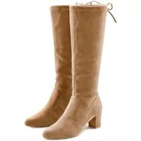 LASCANA Schlupfboots, Slouchy Boots, Slip-On, Schlupfstiefel aus stretchigem Material mit Blockabsatz in elegantem Design