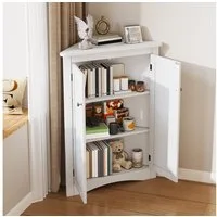 REDOM Vitrine 61,5x90 cm, mit 2 Türen und 3 Ebenen (Eck-Schrank, 1-St., Freistehend für Bad, Küche oder Wohnzimmer) Platzsparender Dreiecks-Schrank in Weiß