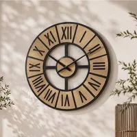 K&L Wall Art Wanduhr Holzuhr übergroße Vintage Uhr Holzoptik Landhaus Wanduhr XL (leises Quarz Uhrwerk)
