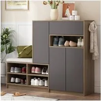 Flieks Schuhschrank (B140/T35/H110cm, 1-St., gepolsterter Sitzfläche, ca 20 Paar Schuhe) Schuhwechselhocker mit Seitenschrank Schuhbank Schuhregal
