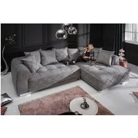 riess-ambiente Big-Sofa DECADENCIA 320cm silbergrau – Samt, XXL, 8 Kissen, variabler Ottomane, Einzelartikel 1 Teile, edle Eckcouch mit Federung & Rundum-Bezug – ideal für große Wohnzimmer
