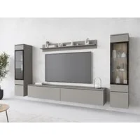 MIRJAN24 Wohnwand Vera II, (4er-Set, Wandregal, TV-Lowboard, 2x Hängevitrine), Glaseinlegeböden, Gehärtetes Glas, LED als Option