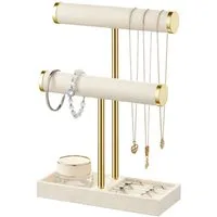 niffgaff Schmuck Etagere 2-stufiger Schmuckständer & Schmuck-Organizer, Samt-Armbandhalter, mit abnehmbarem T-Steg für Ketten, Armbänder, Ringe und Uhren