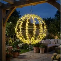 shop'n smile ideoon Hängeleuchte Solar Leuchtkugel Gartenkugel Ø40cm Blätterdesign 144 LEDs 2 Lichtmodi, LEDs, Warmweiß, 2 Modi, Solarbetrieb & Dämmerungssensor IP44, Dekoleuchte