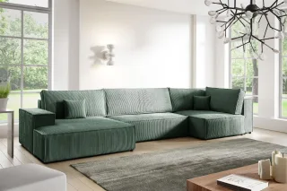 Wohnlandschaft Schlafsofa CORUNIA Stoff Poso Grün Ottomane Links