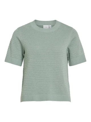 VILA - VILOLLO O-NECK S/S DETAIL KNIT TOP- NOOS Blue Surf - Gr. - S