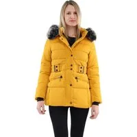 malito more than fashion Steppjacke malito Damen Steppmantel, taillierte Winterjacke, Jacke mit Kapuze figurbetonte gefütterte Winterjacke mit Kunstfell Kapuze