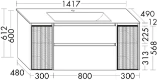 Burgbad Keramik-Waschtisch+Wtu Accura Preisgruppe 2 Schwarz Hochglanz/Taupe, SGVI141F6469C0040 SGVI141F6469C0040