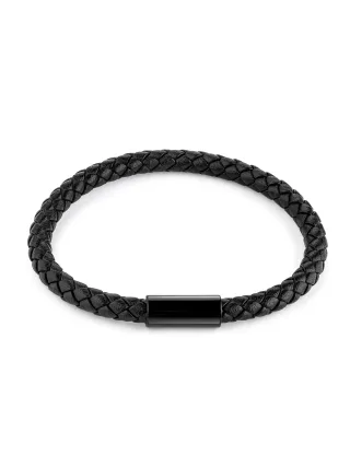 Zeeme Stainless Steel Armband Edelstahl Leder schwarz 21cm