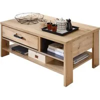 Massivart® Couchtisch CATANIA 110 cm Breite / Massivholz Wildeiche geölt, 2 Schubladen / 2 offene Fächer / 1 Ablagefläche / Soft-Close