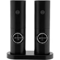 R2 Invest Gewürzmühle Elektrische Salz und Pfeffermühle 2er Set mit Standhalter Schwarz, (2 Stück)