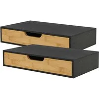 en.casa Wandregal, »Bokn« mit Schublade 40x24x8 cm Bambus Schwarz