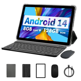 VASOUN P30H WIFI Allwinner A523 Octa Core 4GB+4GB RAM 128GB ROM 10.1 Inch Android 14 Tablet PC With Case Cover Mouse Key