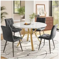 Flieks Essgruppe runder Esstisch mit 4 Stühlen Set, (Set, 5-tlg., 1 Tisch mit 4 Stühlen), Sitzgruppe Küchetisch 100x75cm Esszimmertühle Samt Metallbeine