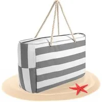 BigDean Strandtasche Badetasche XXL grau weiß große Saunatasche mit Reißverschluss (Packung, 1-tlg., Badetasche), Waschbar, 30°c