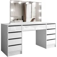 ALLHOUSE24 Schminktisch MAYA mit Spiegel und LED Beleuchtung Glanz Kosmetiktisch Schreibtisch, Breite 152 cm
