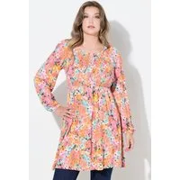 MIAMODA T-Shirt T-Shirt A-Linie gesmokte Büste Blumenmuster