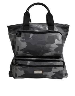 Grau Camouflage Baumwoll-Shopper mit mehreren Fächern