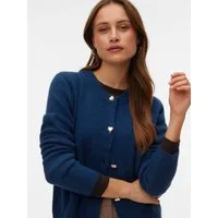 Vero Moda Strickjacke VMFIONA LS SHORT BUTTON CARDIGAN GA BOO mit Wolle und Stretch