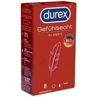 durex Kondome Gefühlsecht Classic Packung mit, 8 St., Transparent-Kondome, hauchzarte Markenkondome mit Easy-On™-Passform