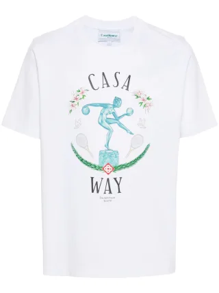 Casablanca Statue En Marbe Bedrucktes T-Shirt in Weiß