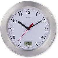 Hama Badezimmeruhr Wanduhr "Mauritius", ohne Ticken, Ø 17 cm, Silber (mit Thermometer, geräucharm)