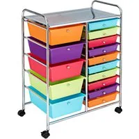 COSTWAY Rollcontainer, Bürocontainer mit 15 stapelbaren Schubladen & Rollen