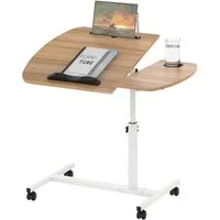 JEOBEST Computertisch Laptoptisch,Mobiler Beistelltisch Pflegetisch Höhenverstellbar 61-95cm, Laptopständer Holz mit Tablet Steckplatz, Stopperleisten+Becherhalter