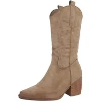 Ital-Design Damen Cowboyboots Western Westernstiefel (87379012) Blockabsatz Stiefel in Hellbraun