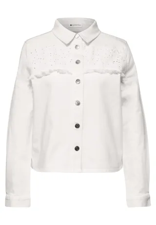Street One - Jeansjacke mit Knopfleiste und Stickerei Ecru Washed - Gr. - 38