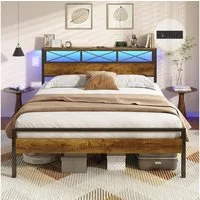 MSMASK Metallbett Bettgestell mit LED Beleuchtung und Steckdose USB-Anschlüsse (Ohne Matratze), Jugendbett, Doppelbett 140 x 190 cm